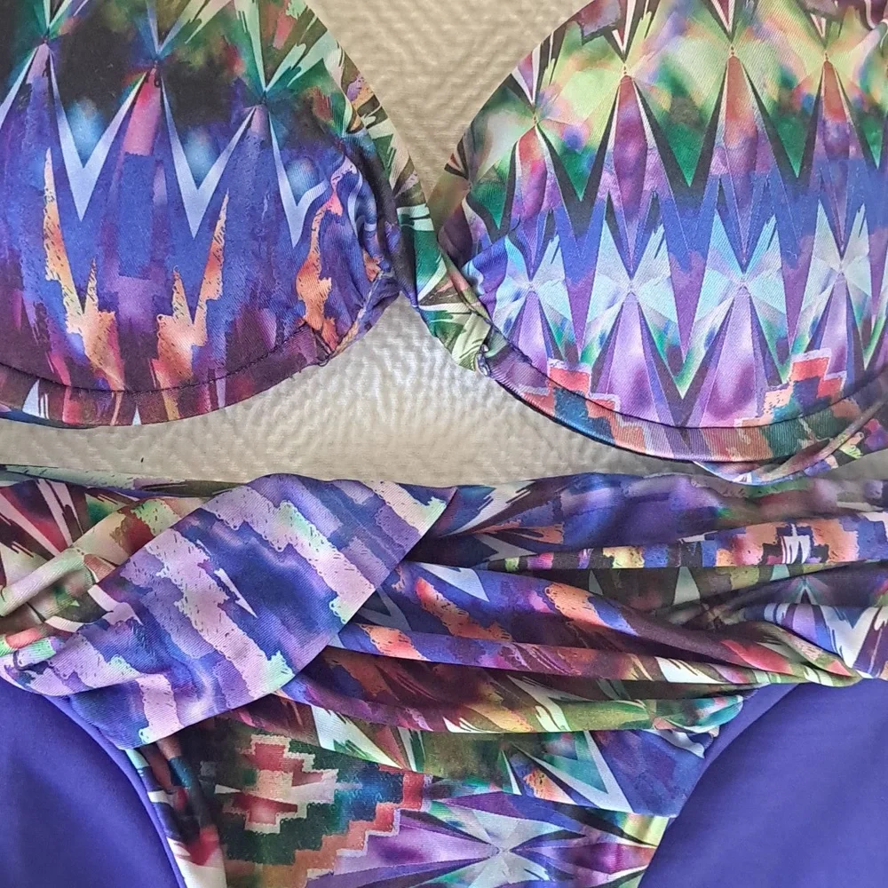 Becca By Rebecca Virtue Womens Two Piece Bikini Set Aztec Print Lined Padded S&M